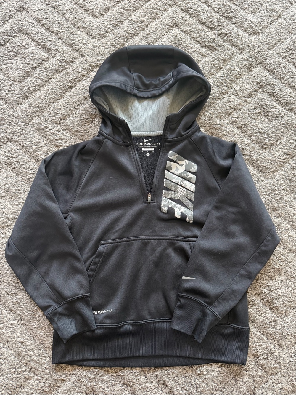 Nike Black Kids Therma-FIT Half-Zip Hoodie with Camo Logo